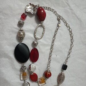 Red and silver tone necklace by Premier Designs adjustable length